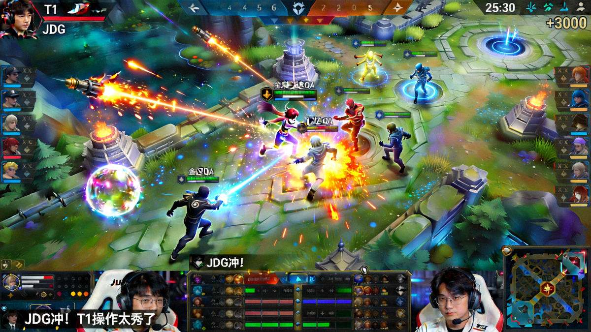 英雄联盟世界总决赛直播画面 - 两支顶级战队正在激烈团战